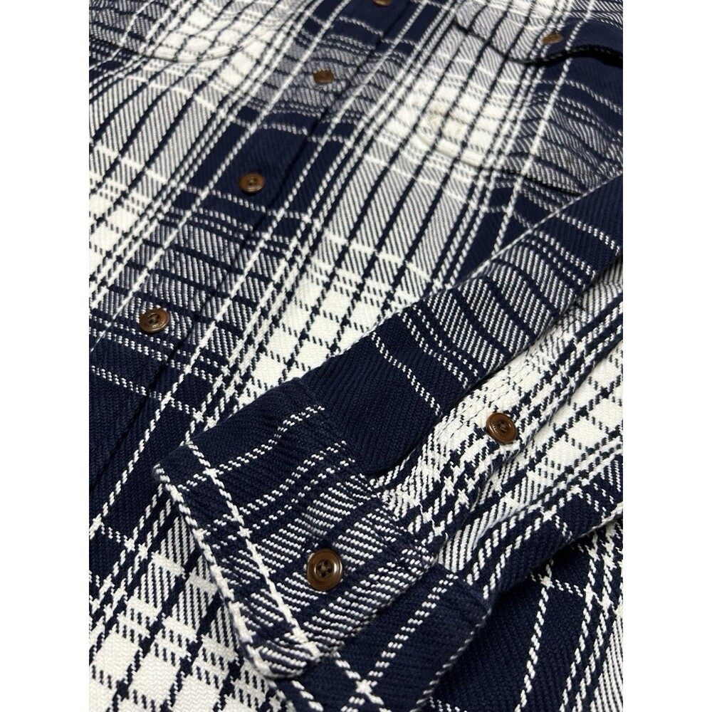 Outerknown Blanket Shirt Flannel Heavyweight Organic Cotton Plaid Men’s L Navy - Picture 3 of 6